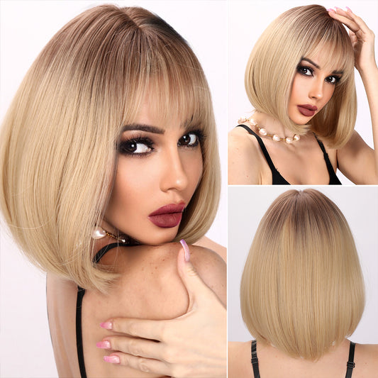 #10 Light Brown Short Wig (with Bangs)