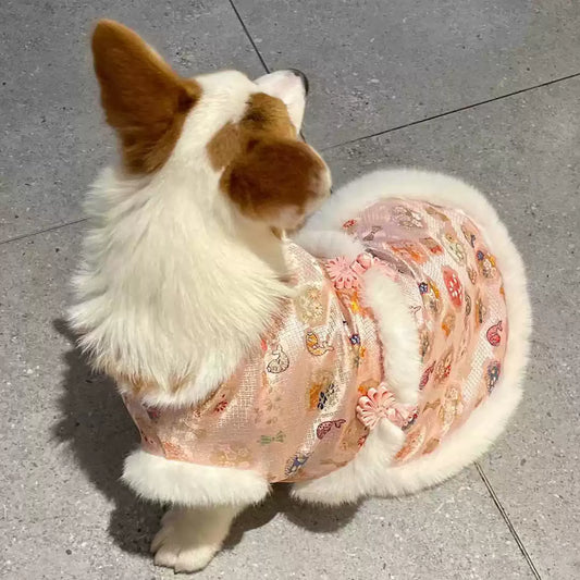 Dog clothes winter thick Chinese style Corgi Tang suit New Year retro dog cotton vest warm Chinese style